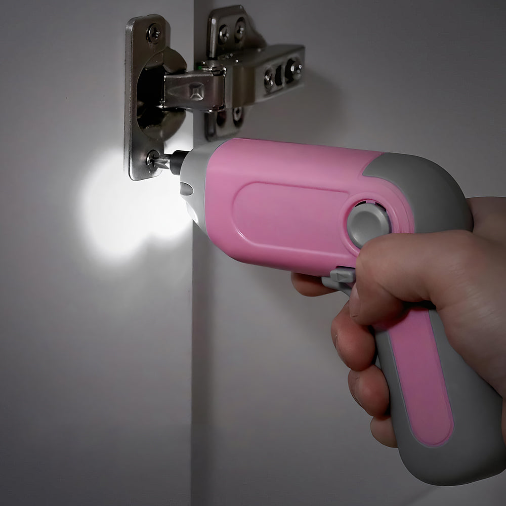 Pink Cordless Screwdriver with Offset Shaft — 3.6V USB-C, 22-Bit Kit, LED, Carry Case
