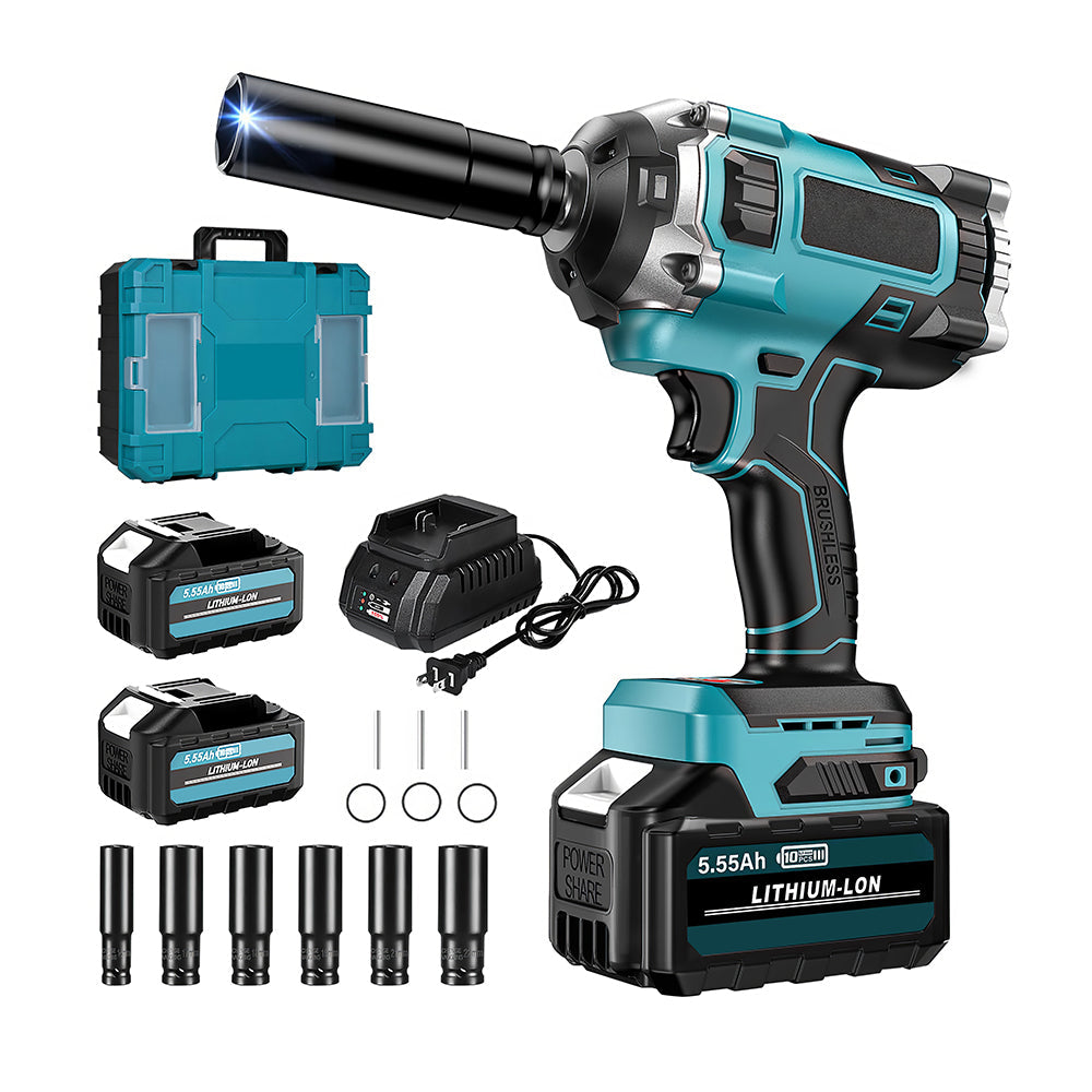 1/2" Brushless Impact Wrench with 2 Batteries, 6 Sockets and Toolbox