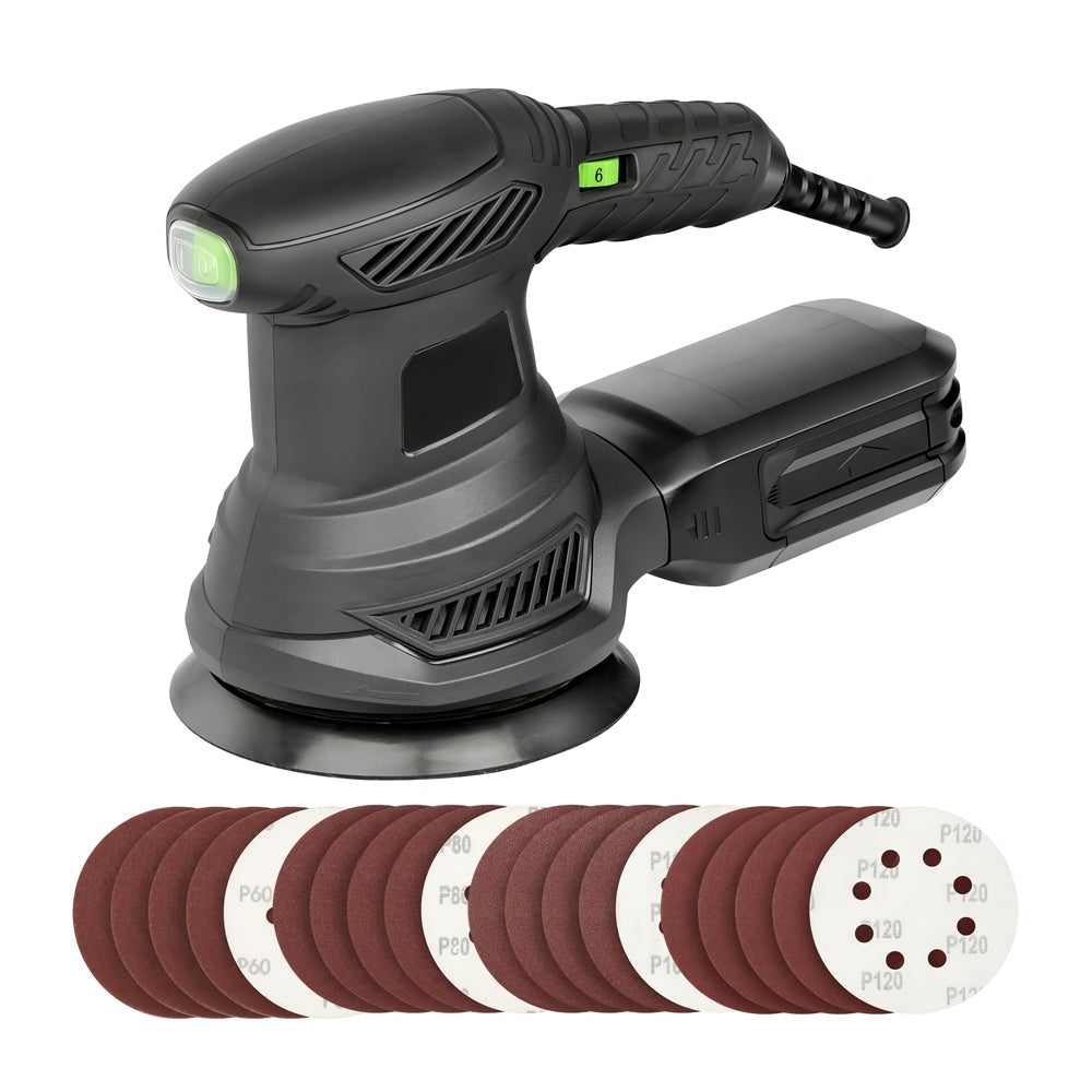 5" 280W Orbital Sander with Dust Collector and 15 Sanding Discs