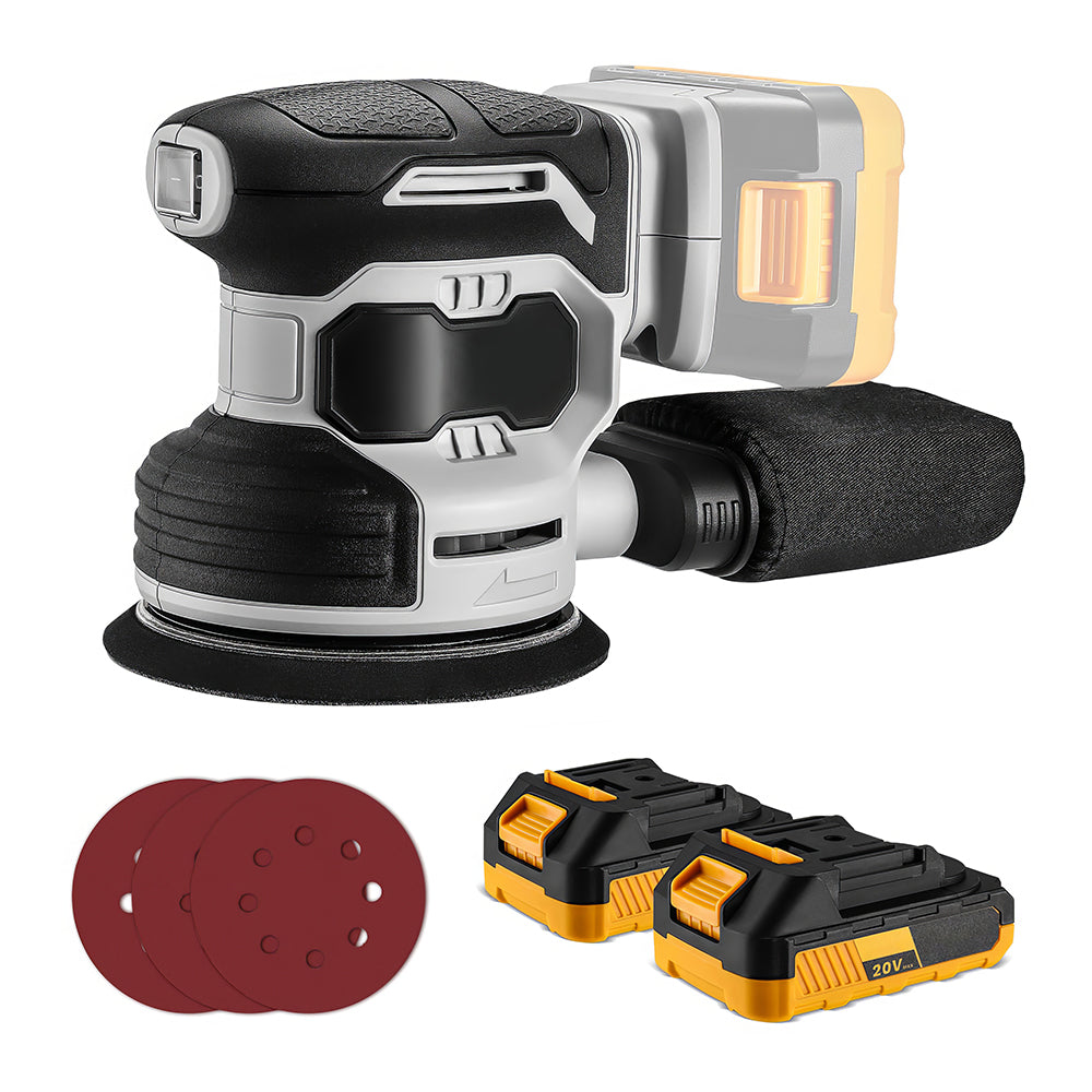 20V Cordless 5-Inch Orbital Sander with 2 Batteries and Sanding Discs