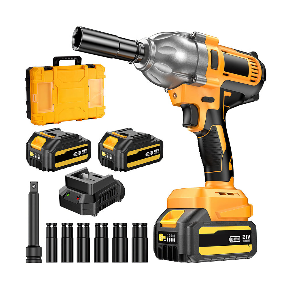 1/2" 21V Brushless Impact Wrench with 2 Batteries, 6 Sockets, and Fast Charger