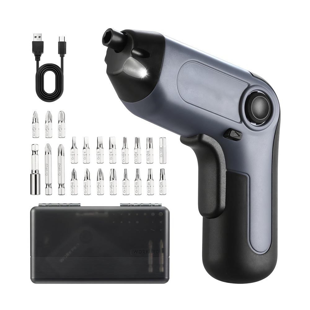 Pink Cordless Screwdriver with Offset Shaft — 3.6V USB-C, 22-Bit Kit, LED, Carry Case