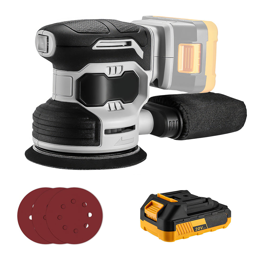 20V Cordless 5-Inch Orbital Sander with 2 Batteries and Sanding Discs
