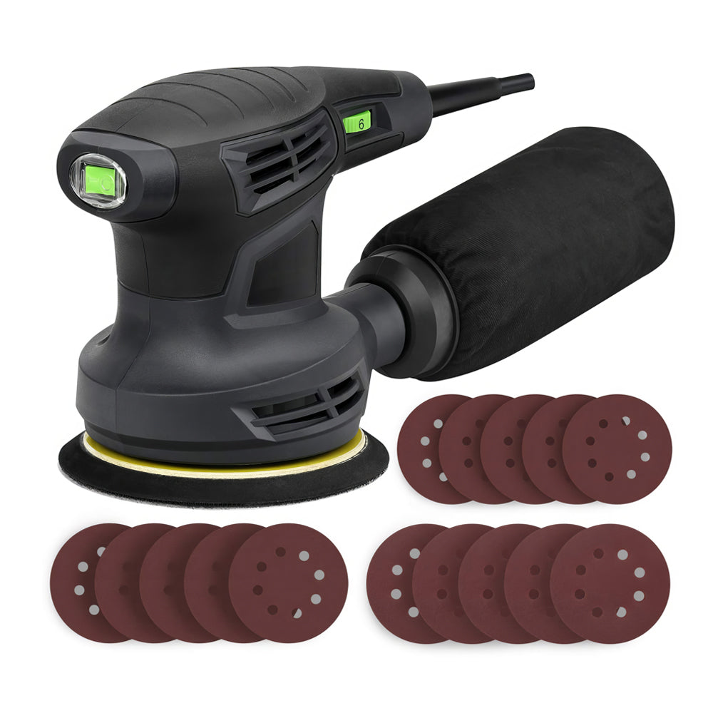 5" 280W Orbital Sander with Dust Collector and 15 Sanding Discs