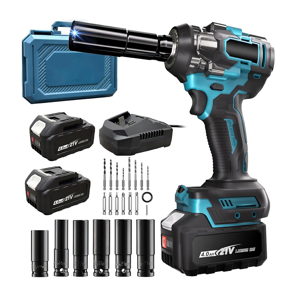 1/2" Brushless Impact Wrench with 2 Batteries, 6 Sockets and Toolbox