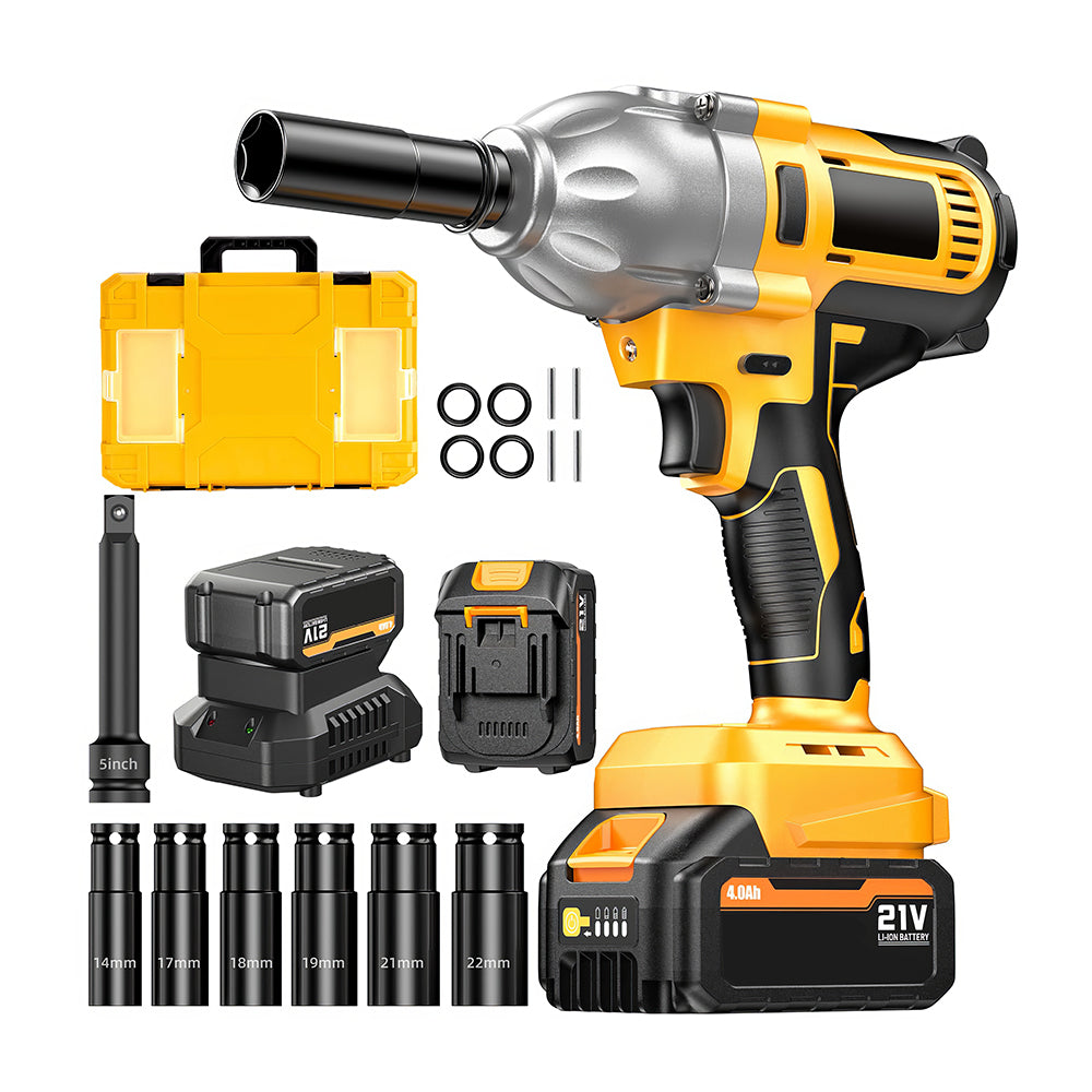 1/2" 21V Brushless Impact Wrench with 2 Batteries, 6 Sockets, and Fast Charger