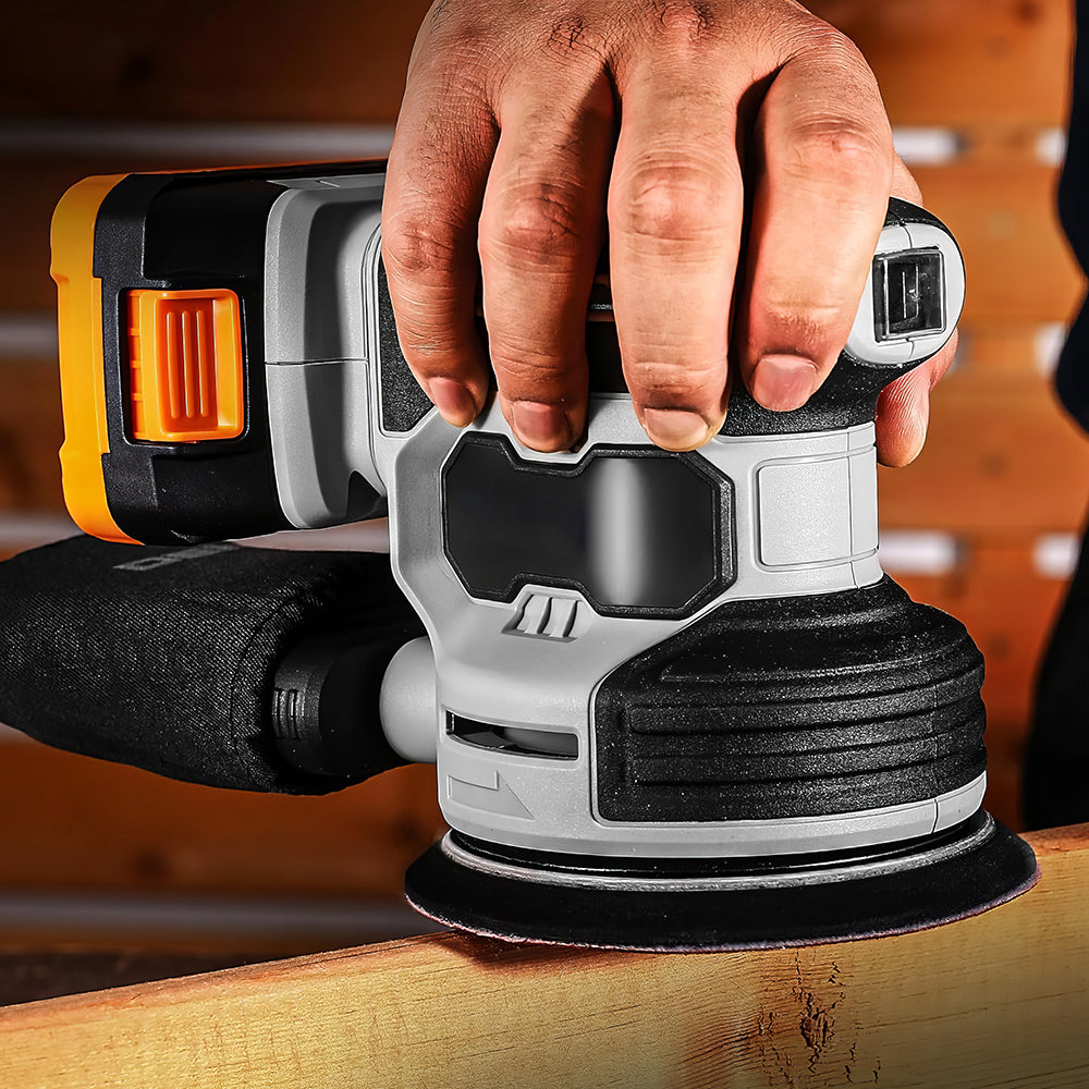 20V Cordless 5-Inch Orbital Sander with 2 Batteries and Sanding Discs