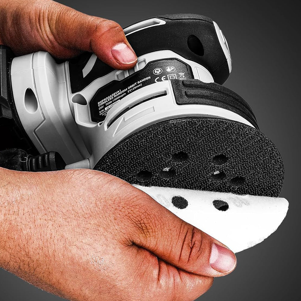 20V Cordless 5-Inch Orbital Sander with 2 Batteries and Sanding Discs